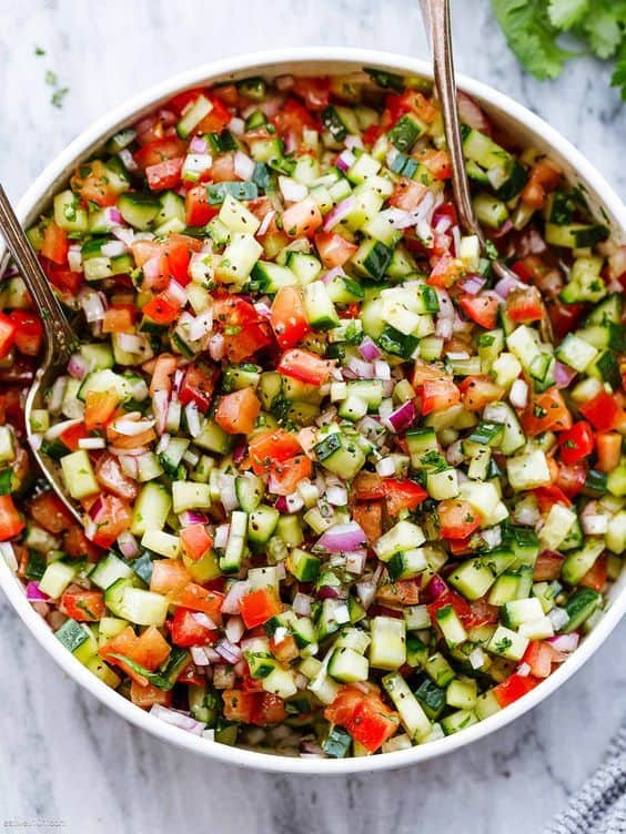 Mediterranean Salad with Cucumber, Tomato, and Onion