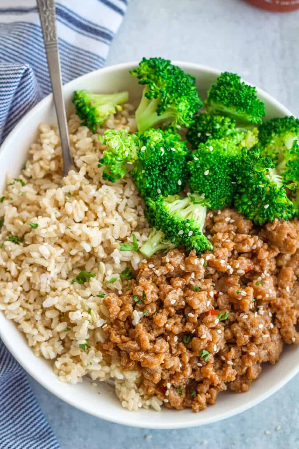 Sweet and Spicy Ground Turkey and Broccoli Bowls